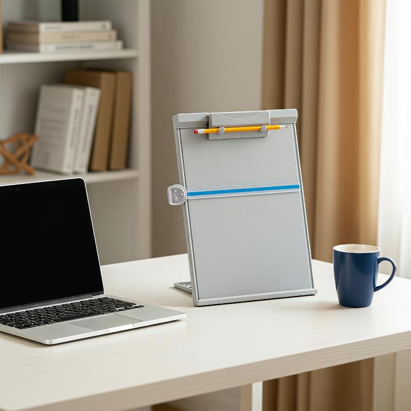 Document Holder Stand - クリップ付きで高さ調節可能なA4サイズの書類スタンド。机上での書類やファイルの閲覧に便利な多機能デスクアクセサリー。学習用にも最適。