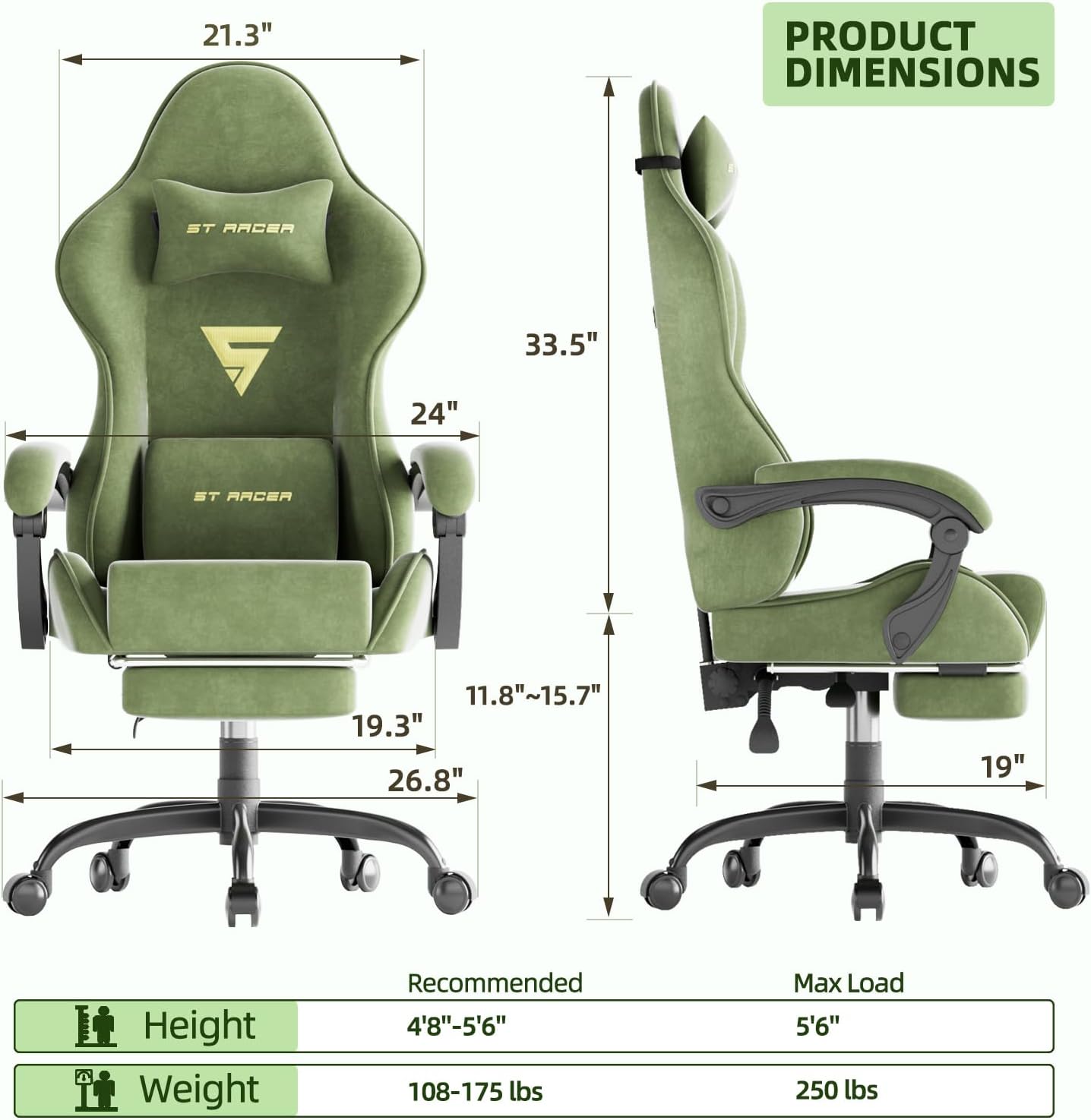 大人用ゲーミングチェア、フットレスト付きマッサージ機能と腰当 - Ergonomic Office Chair のレビューと価格