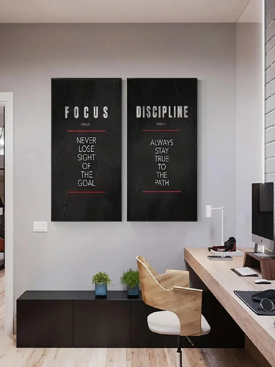 「規律と集中力」をテーマにしたポスター。モチベーションを高め - Home Office Room Inspiration のレビューと価格