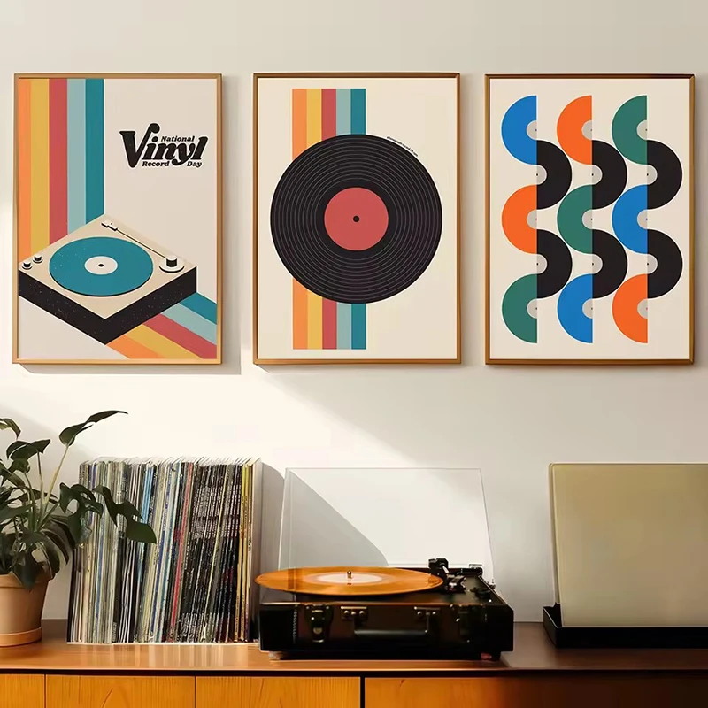 ミッドセンチュリービニールレコードキャンバスウォールアートプ - Home Office Or のレビューと価格