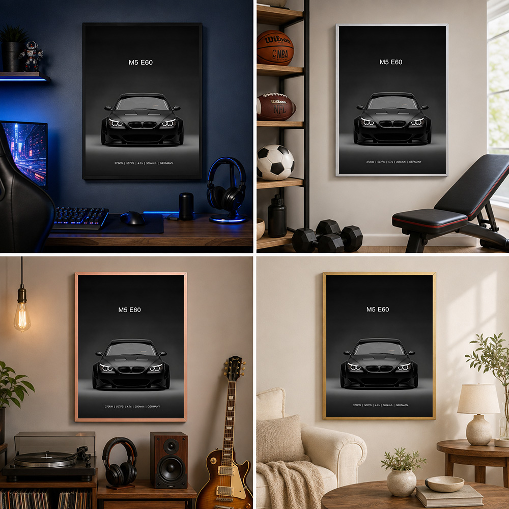ドイツ製M5 E60、黒色の車をモチーフにした金属製ポスター - Home Office Or のレビューと価格