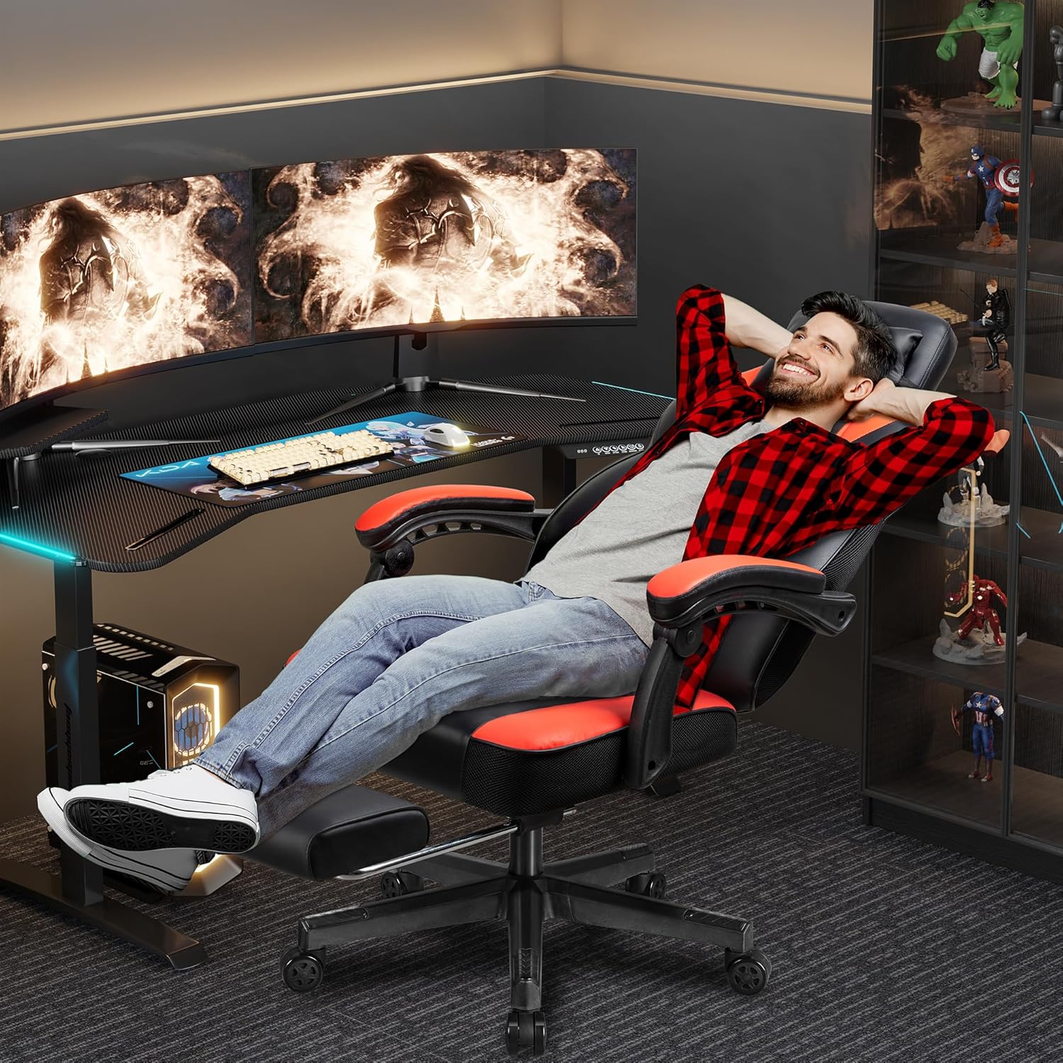 フットレスト付きゲーミングチェア、マッサージランバーサポート - Ergonomic Office Chair のレビューと価格