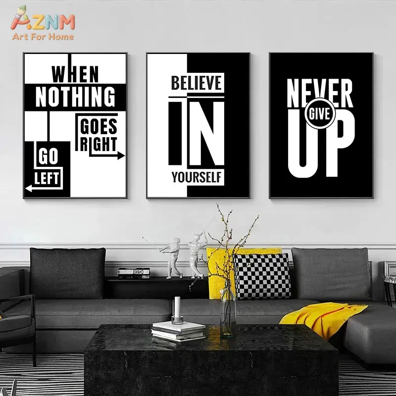 AZNM ブラック＆ホワイトのモチベーションを高める名言がプ - Home Office Room Inspiration のレビューと価格